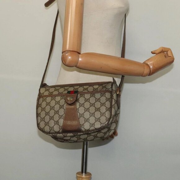 GUCCI GG Supreme Web Sherry Line Shoulder Bag PVC Beige Gold Red Auth ep9570 - Picture 1 of 15
